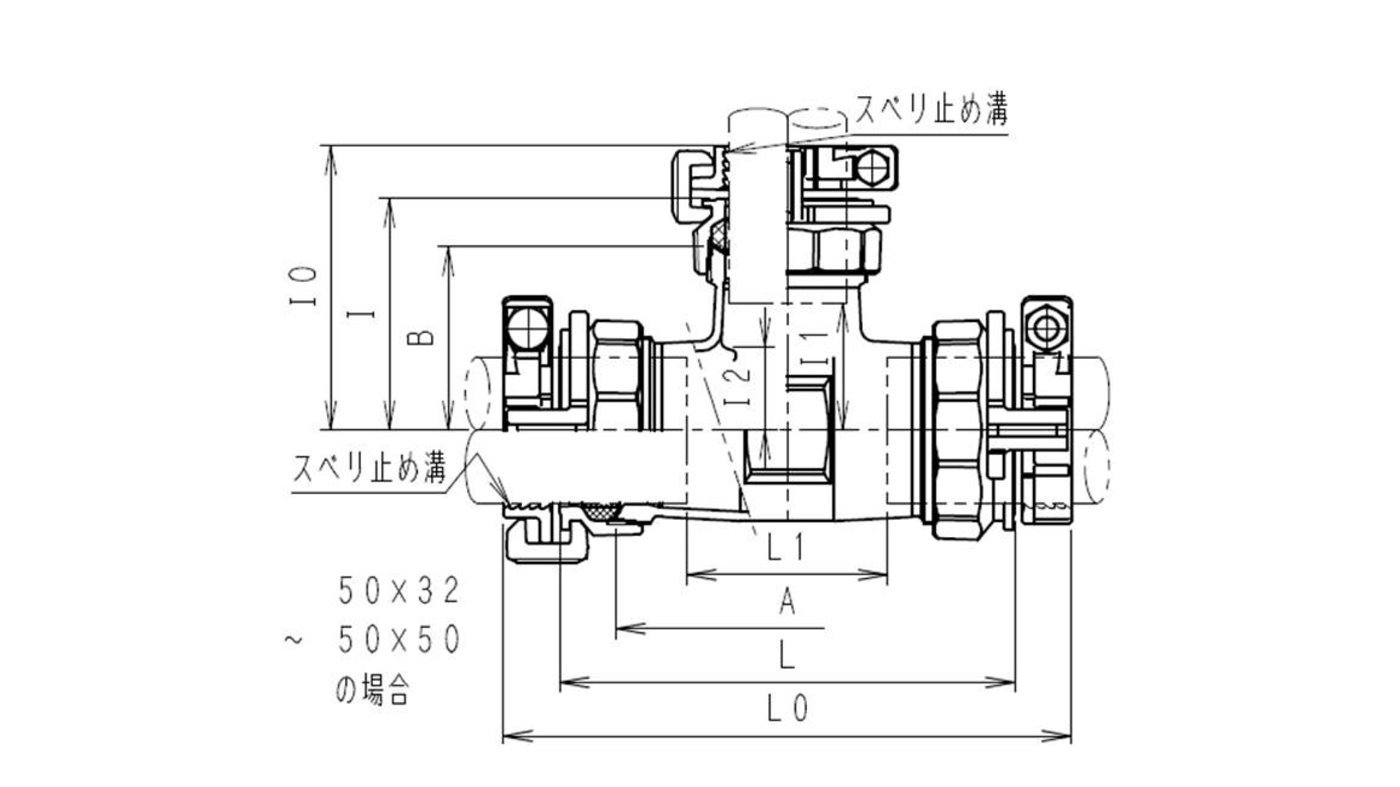 川西水道機器 ＳＫＸメーター用 ポリエチレン管（JIS外径）接続 SKX-M P50×50 - 2