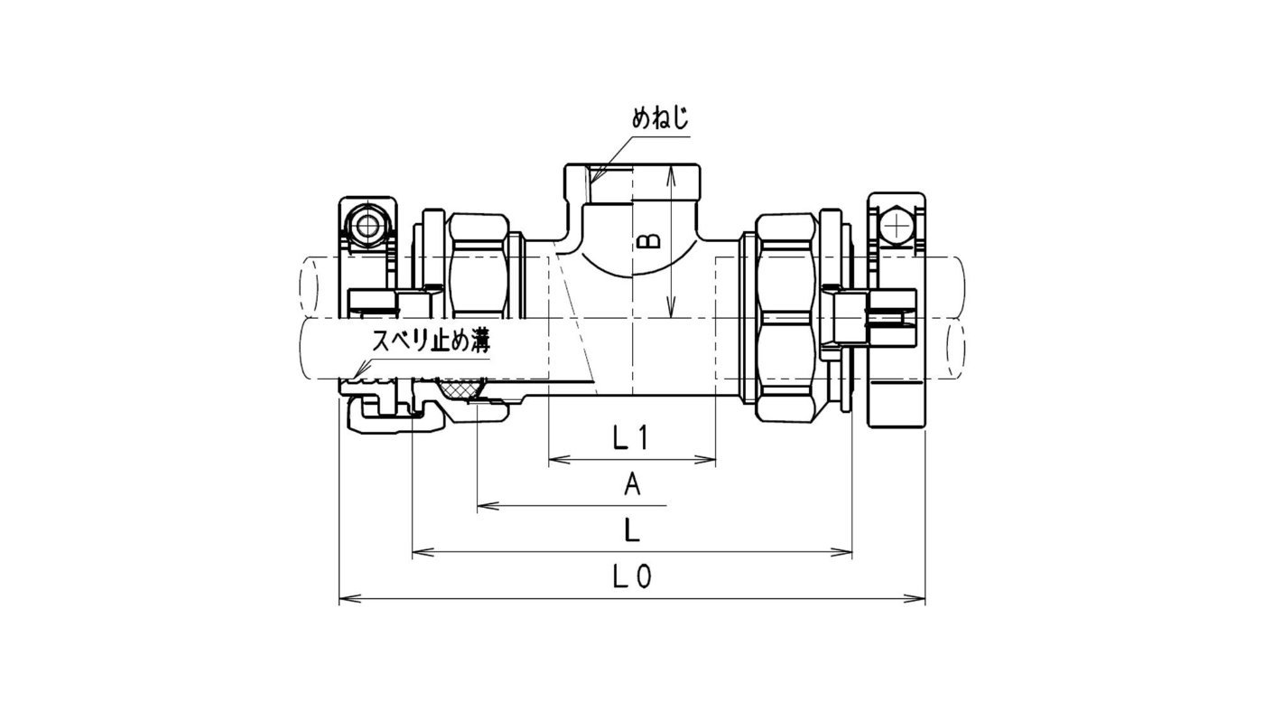川西水道機器 ＳＫＸナット付チーズ 異種管接続 ISO-P×ポリ管（JIS外径）用 （本管）P(ISO)×（枝部）P(JIS) SKX-NT ISO-P50×P30 - 3